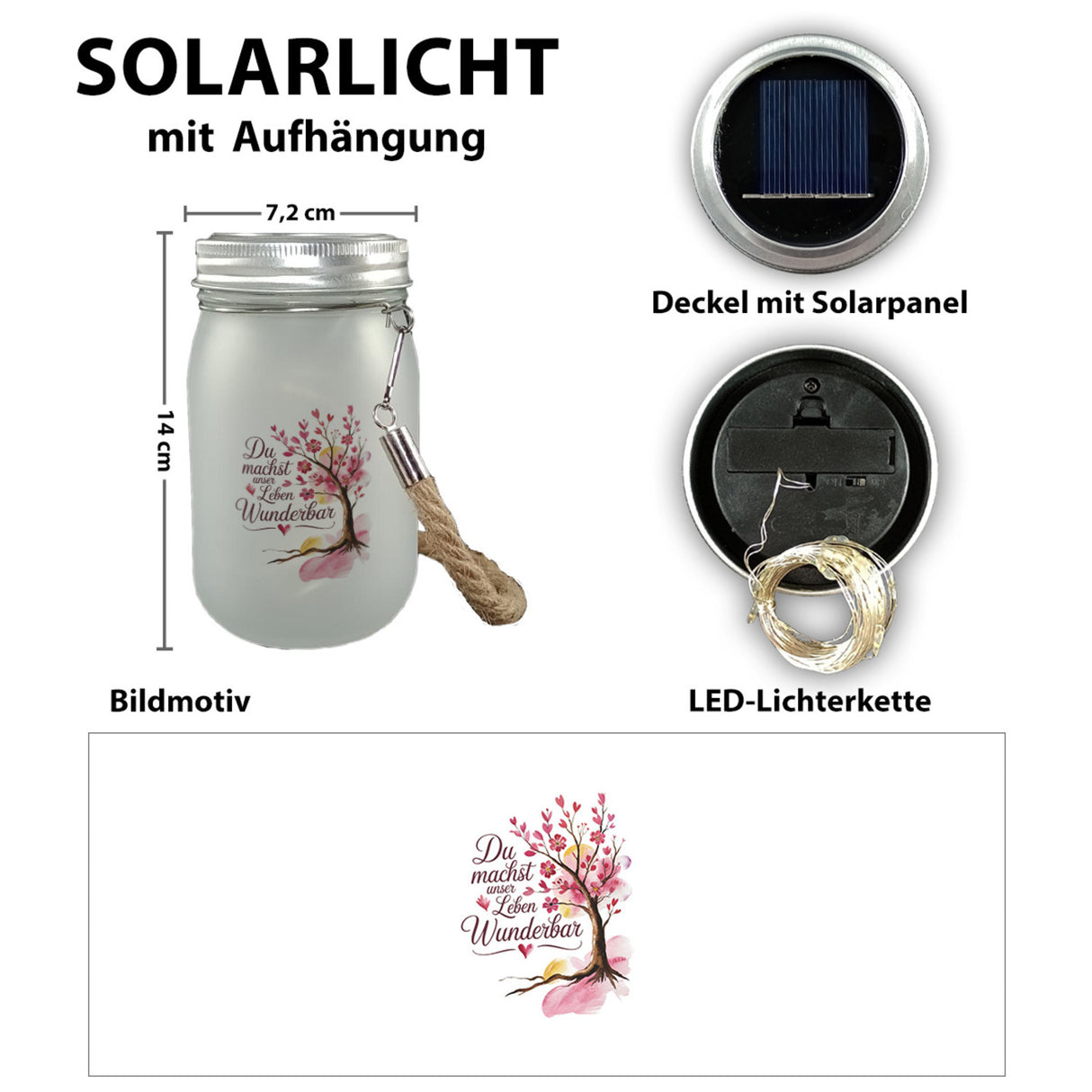 Du machst unser Leben wunderbar Solarlicht Baum mit Blumen