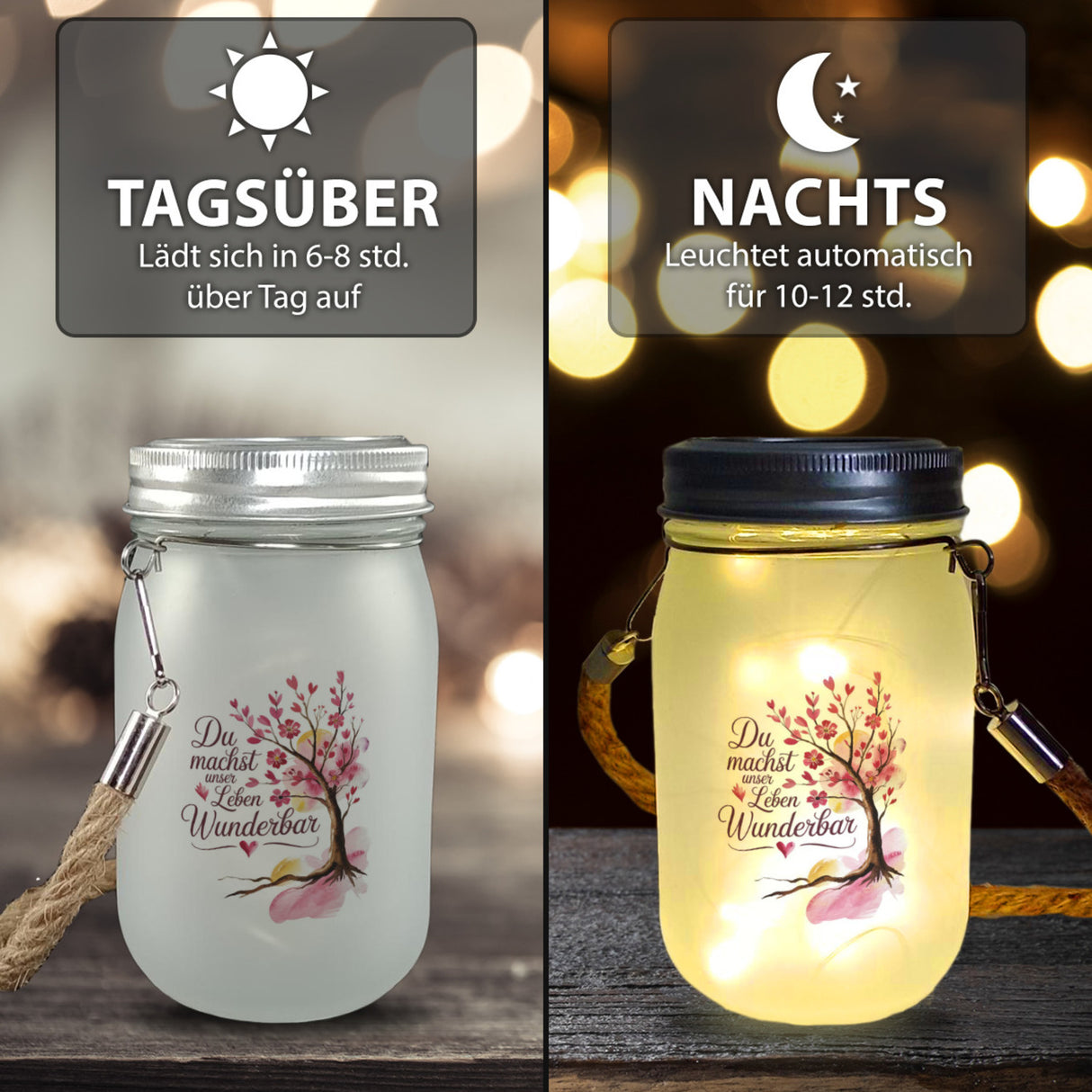 Du machst unser Leben wunderbar Solarlicht Baum mit Blumen