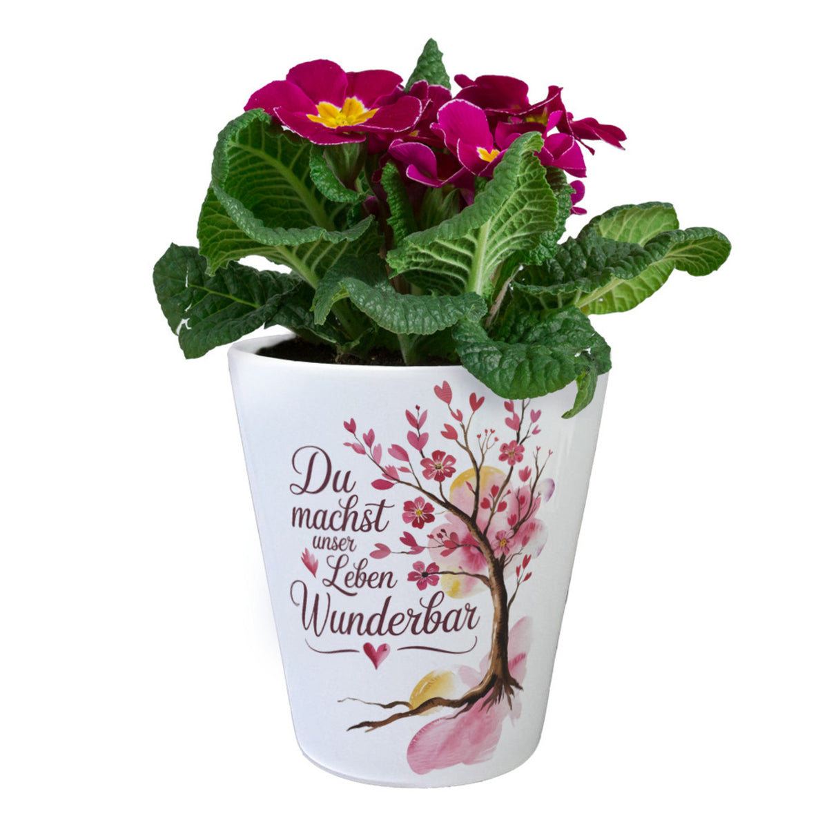 Du machst unser Leben wunderbar Blumentopf Baum mit Blumen