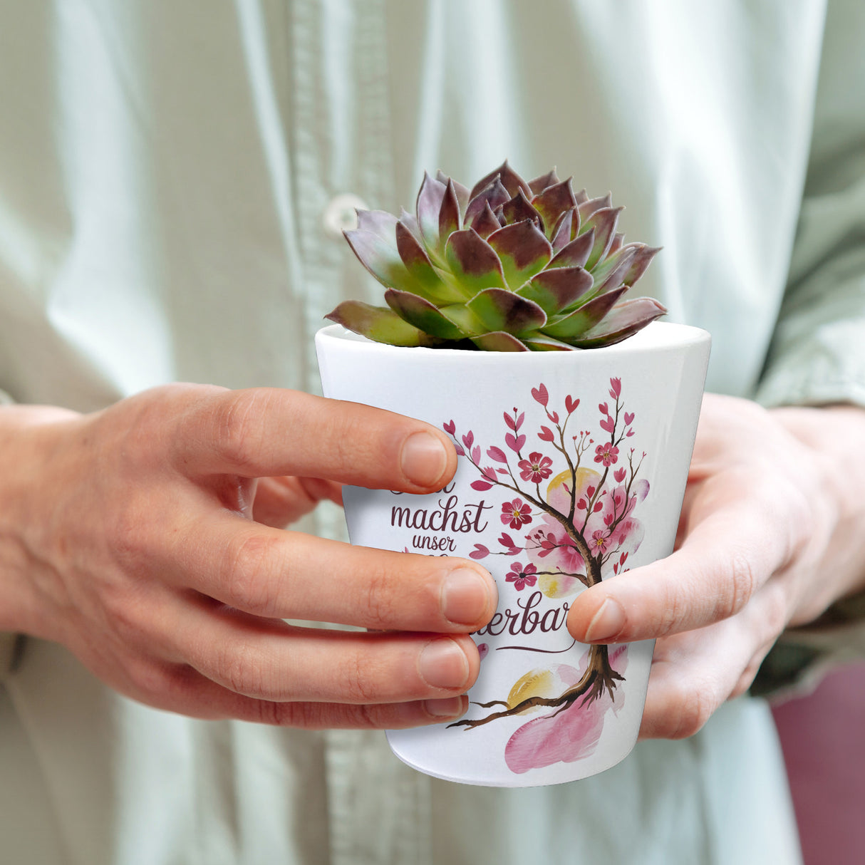Du machst unser Leben wunderbar Blumentopf Baum mit Blumen