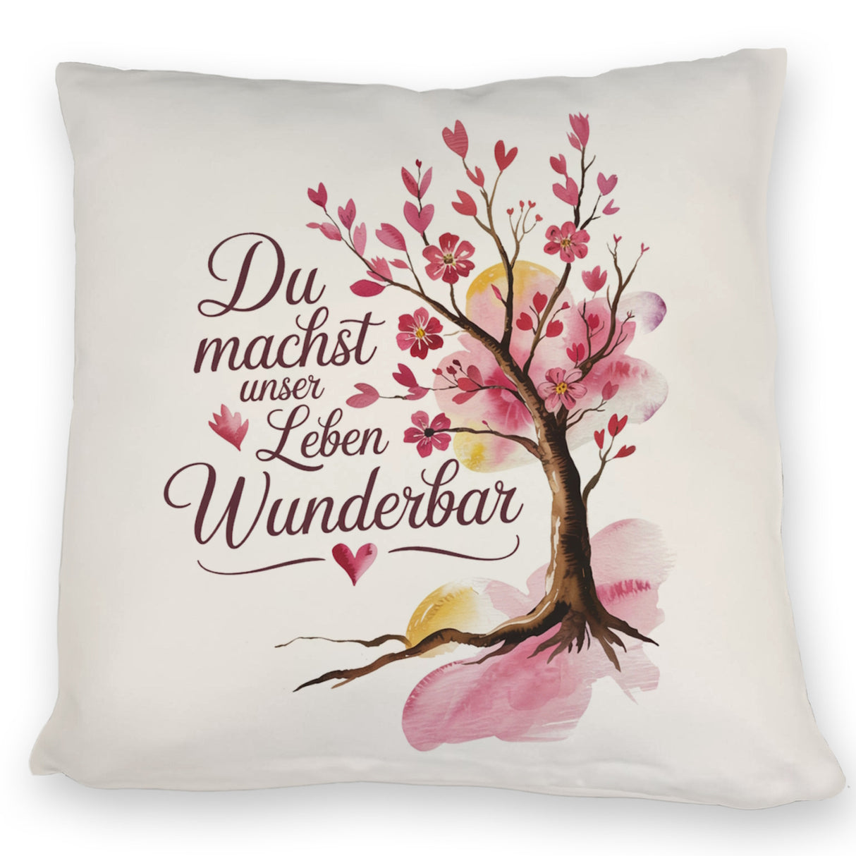 Du machst unser Leben wunderbar Kissen Baum mit Blumen