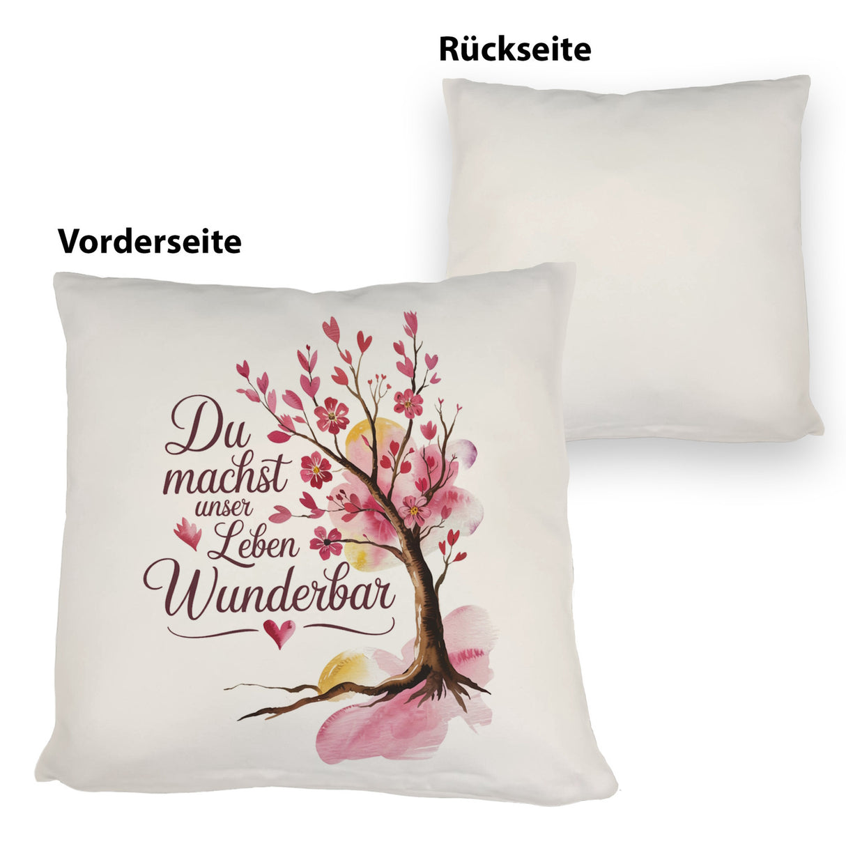 Du machst unser Leben wunderbar Kissen Baum mit Blumen