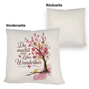 Du machst unser Leben wunderbar Kissen Baum mit Blumen