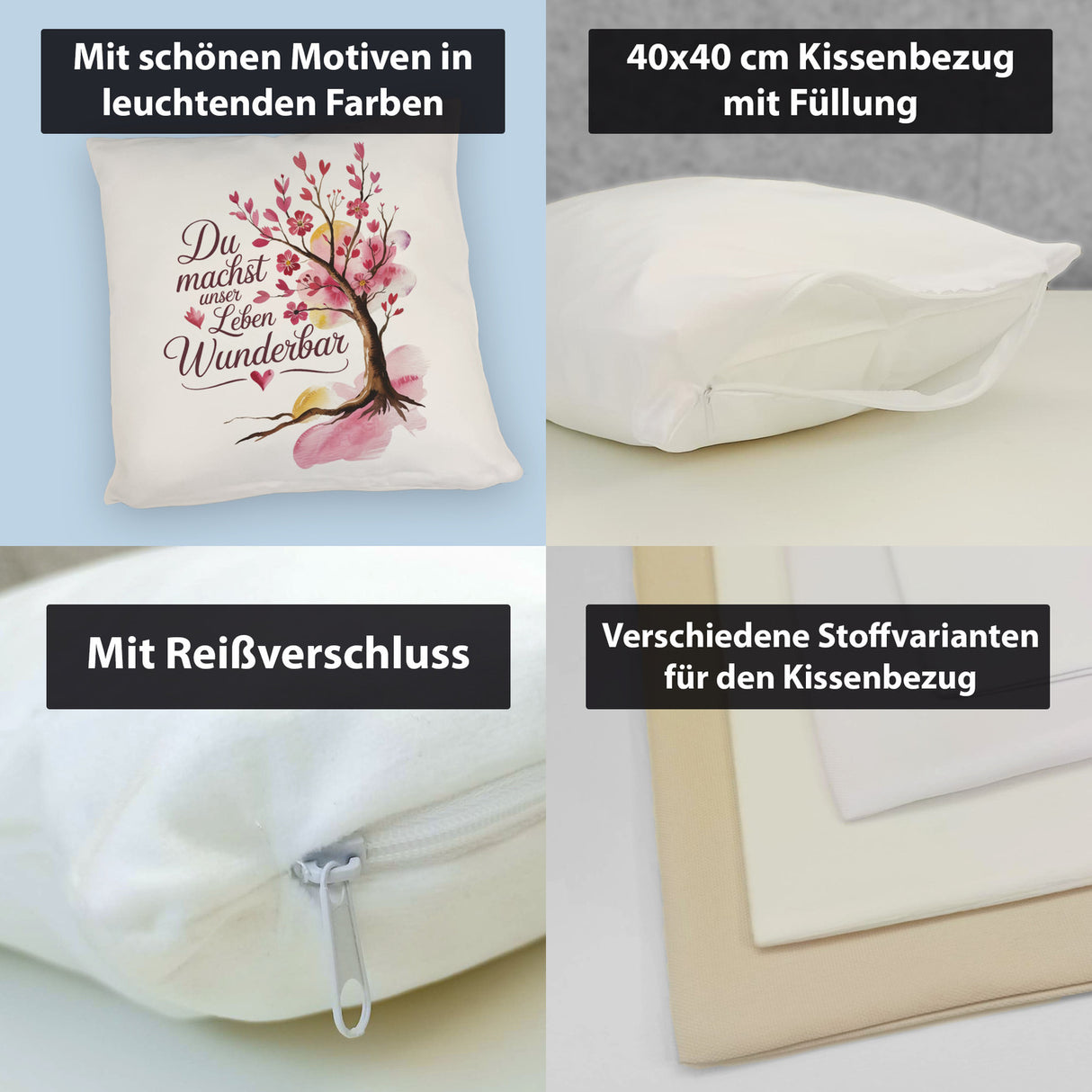 Du machst unser Leben wunderbar Kissen Baum mit Blumen