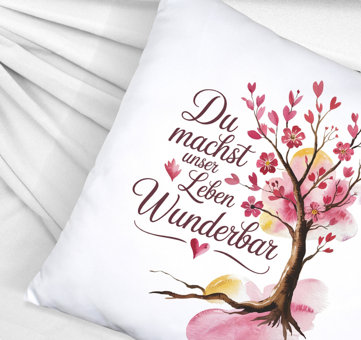 Du machst unser Leben wunderbar Kissen Baum mit Blumen