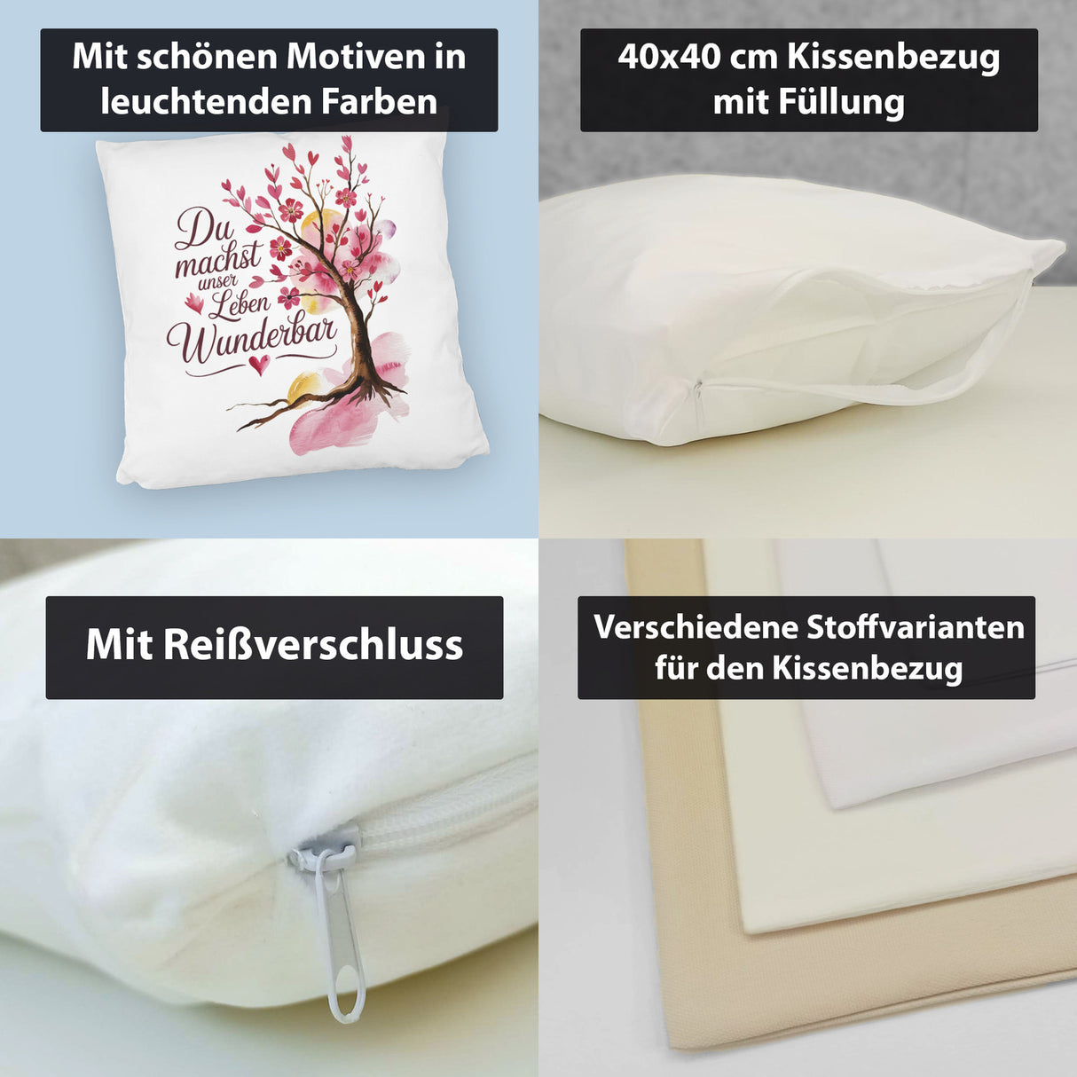 Du machst unser Leben wunderbar Kissen Baum mit Blumen