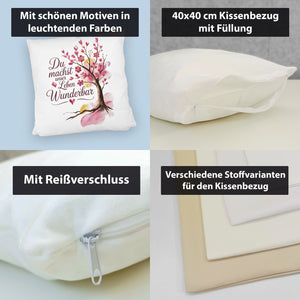 Du machst unser Leben wunderbar Kissen Baum mit Blumen