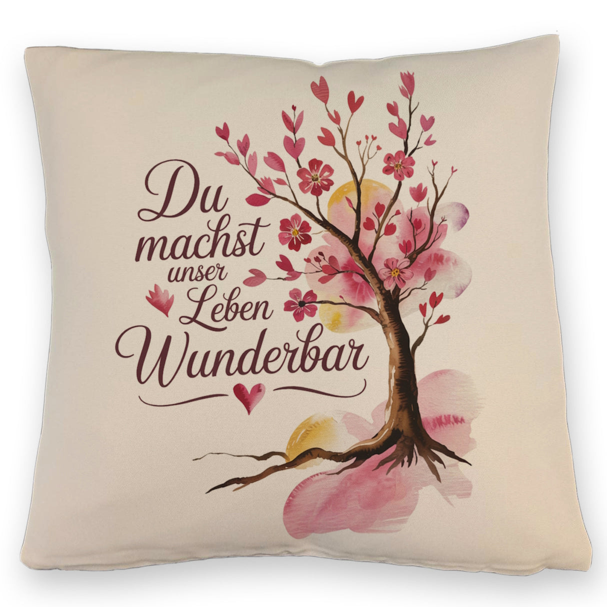 Du machst unser Leben wunderbar Kissen Baum mit Blumen