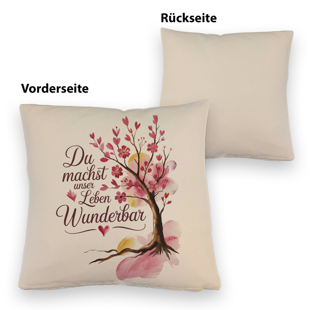 Du machst unser Leben wunderbar Kissen Baum mit Blumen