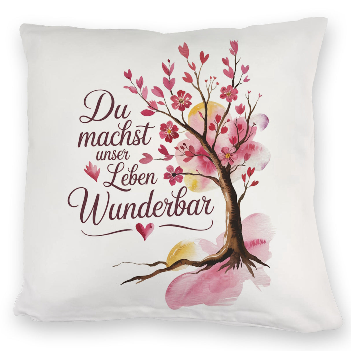 Du machst unser Leben wunderbar Kissen Baum mit Blumen