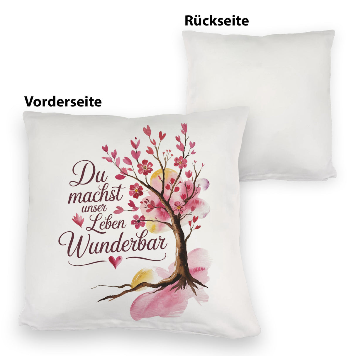 Du machst unser Leben wunderbar Kissen Baum mit Blumen