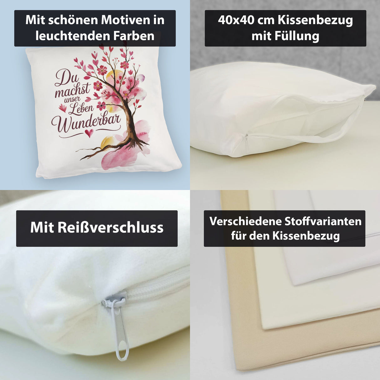 Du machst unser Leben wunderbar Kissen Baum mit Blumen