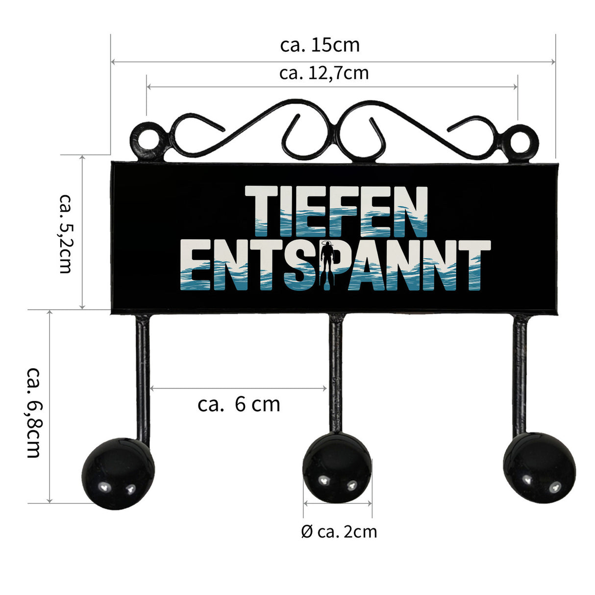 Taucher Silhouette - TIEFEN ENTSPANNT Kleiderhaken Leiste mit 3 Haken