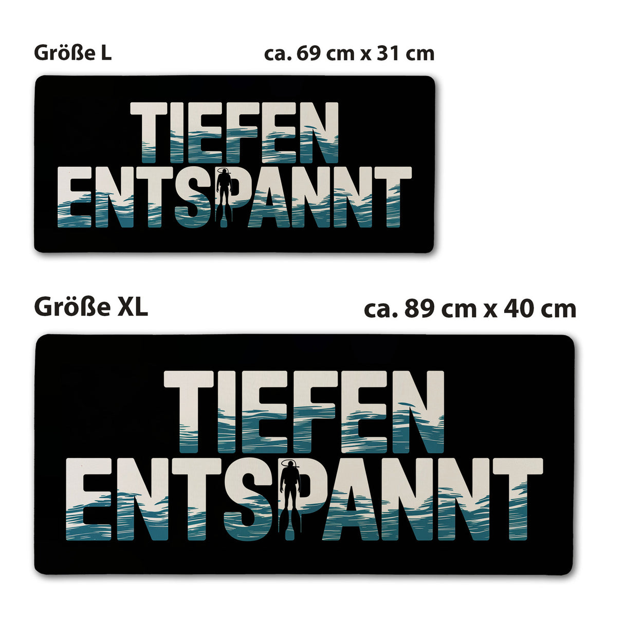 Taucher Silhouette - TIEFEN ENTSPANNT Schreibtischunterlage 69x31cm XXL Mauspad