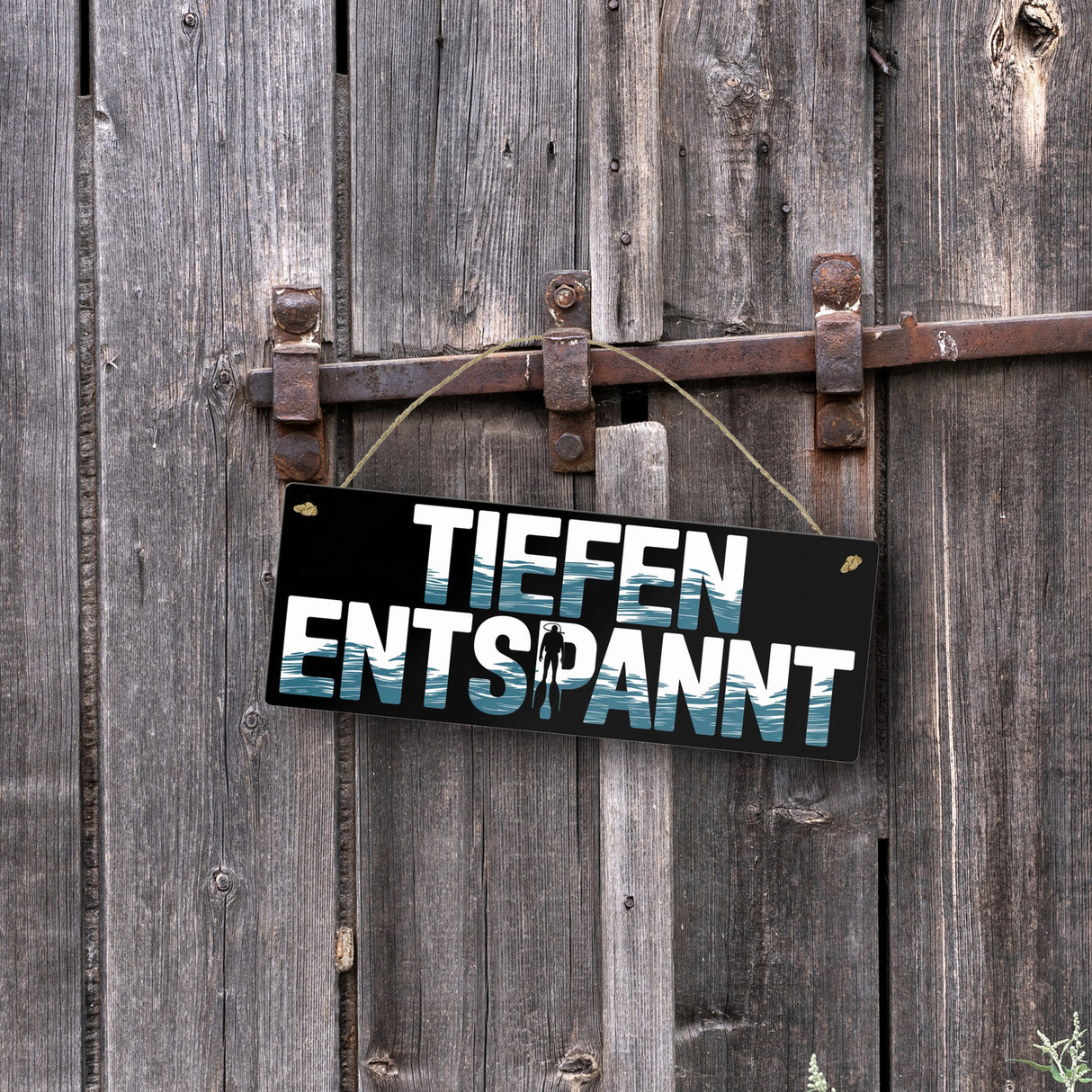 Taucher Silhouette - TIEFEN ENTSPANNT Metallschild