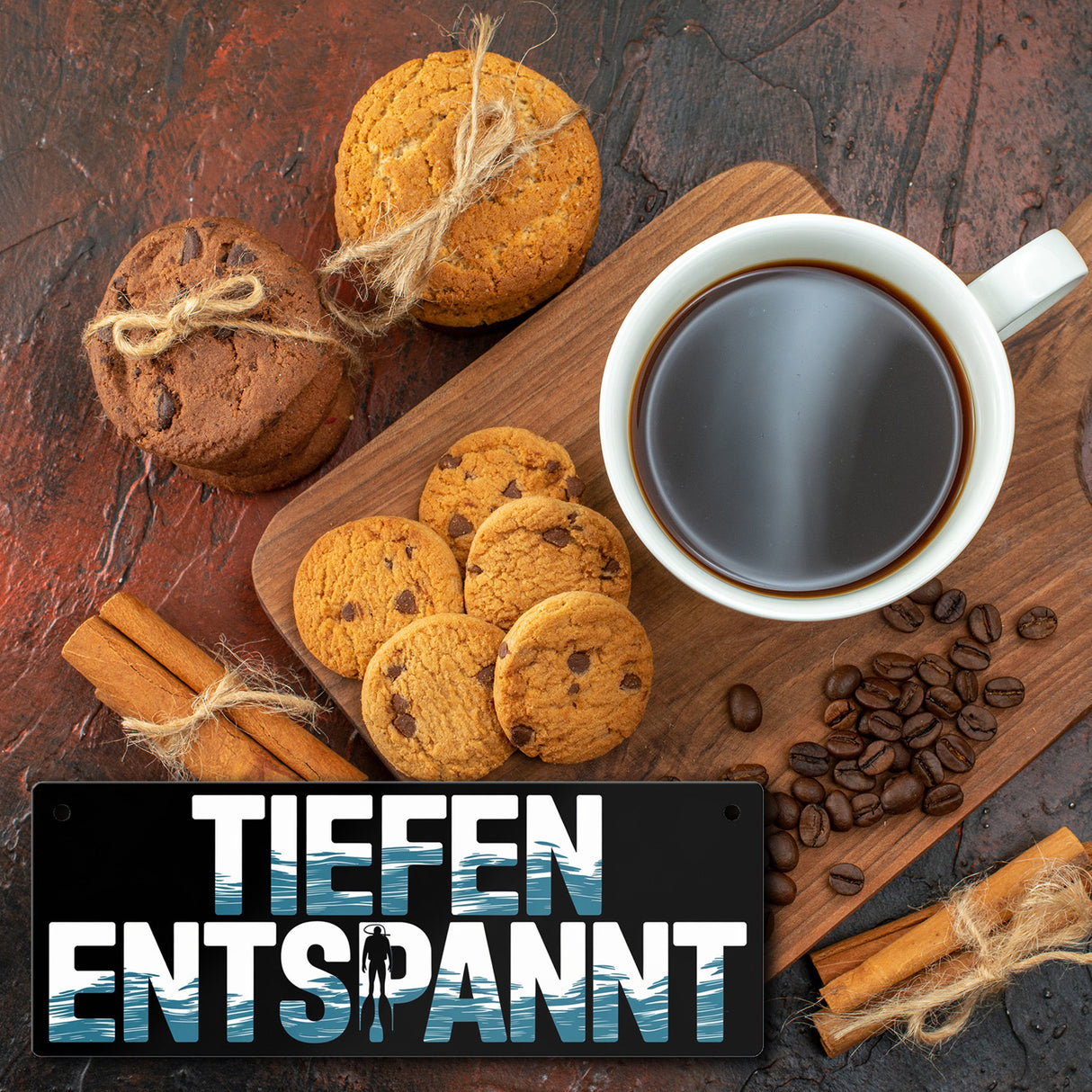 Taucher Silhouette - TIEFEN ENTSPANNT Metallschild