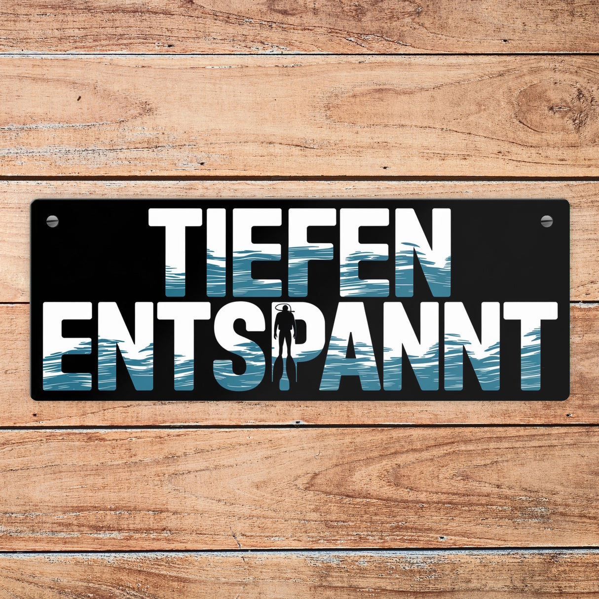 Taucher Silhouette - TIEFEN ENTSPANNT Metallschild