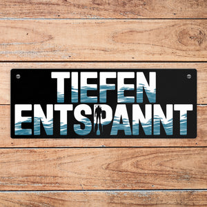Taucher Silhouette - TIEFEN ENTSPANNT Metallschild
