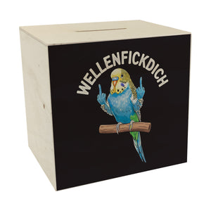 Wellensittich mit Mittelfinger Spardose WELLENFICKDICH