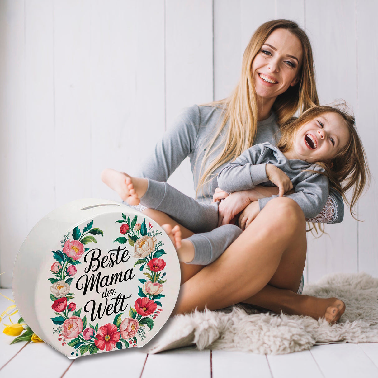 Beste Mama der Welt Spardose Blumenkranz