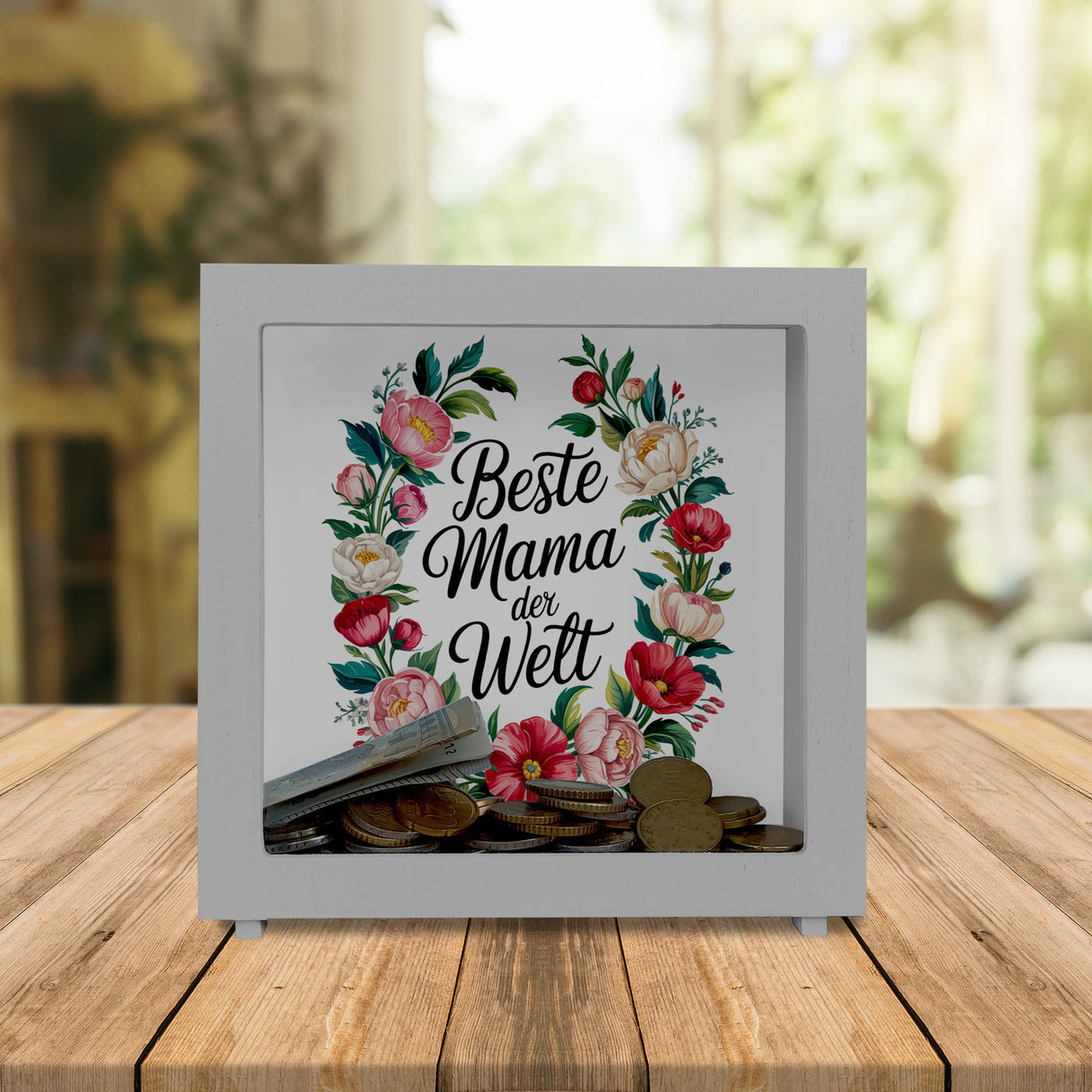 Beste Mama der Welt Spardose Blumenkranz