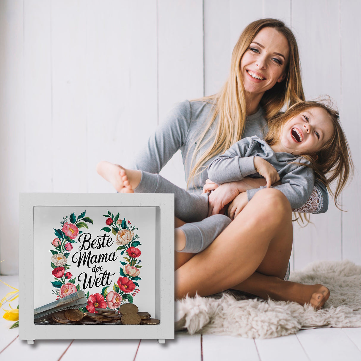 Beste Mama der Welt Spardose Blumenkranz