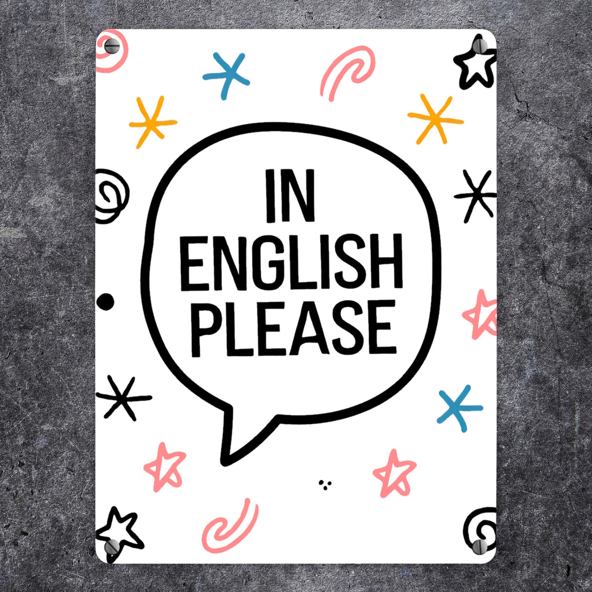 Sprechblase IN ENGLISH PLEASE Metallschild in 15x20 cm