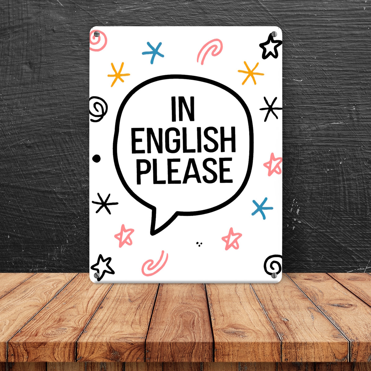 Sprechblase IN ENGLISH PLEASE Metallschild in 15x20 cm