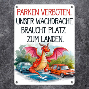 Freundlicher Cartoon Drache Metallschild in 15x20 cm Parken verboten