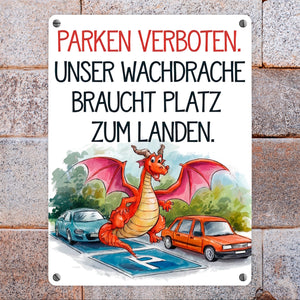 Freundlicher Cartoon Drache Metallschild in 15x20 cm Parken verboten