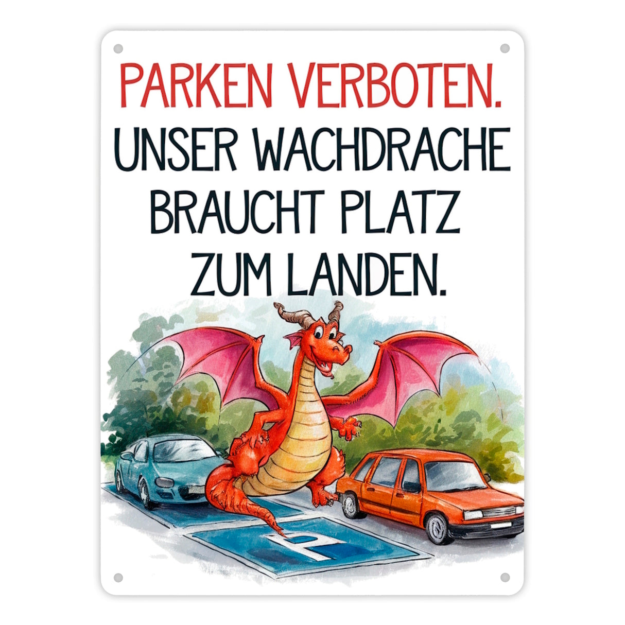 Freundlicher Cartoon Drache Metallschild in 15x20 cm Parken verboten