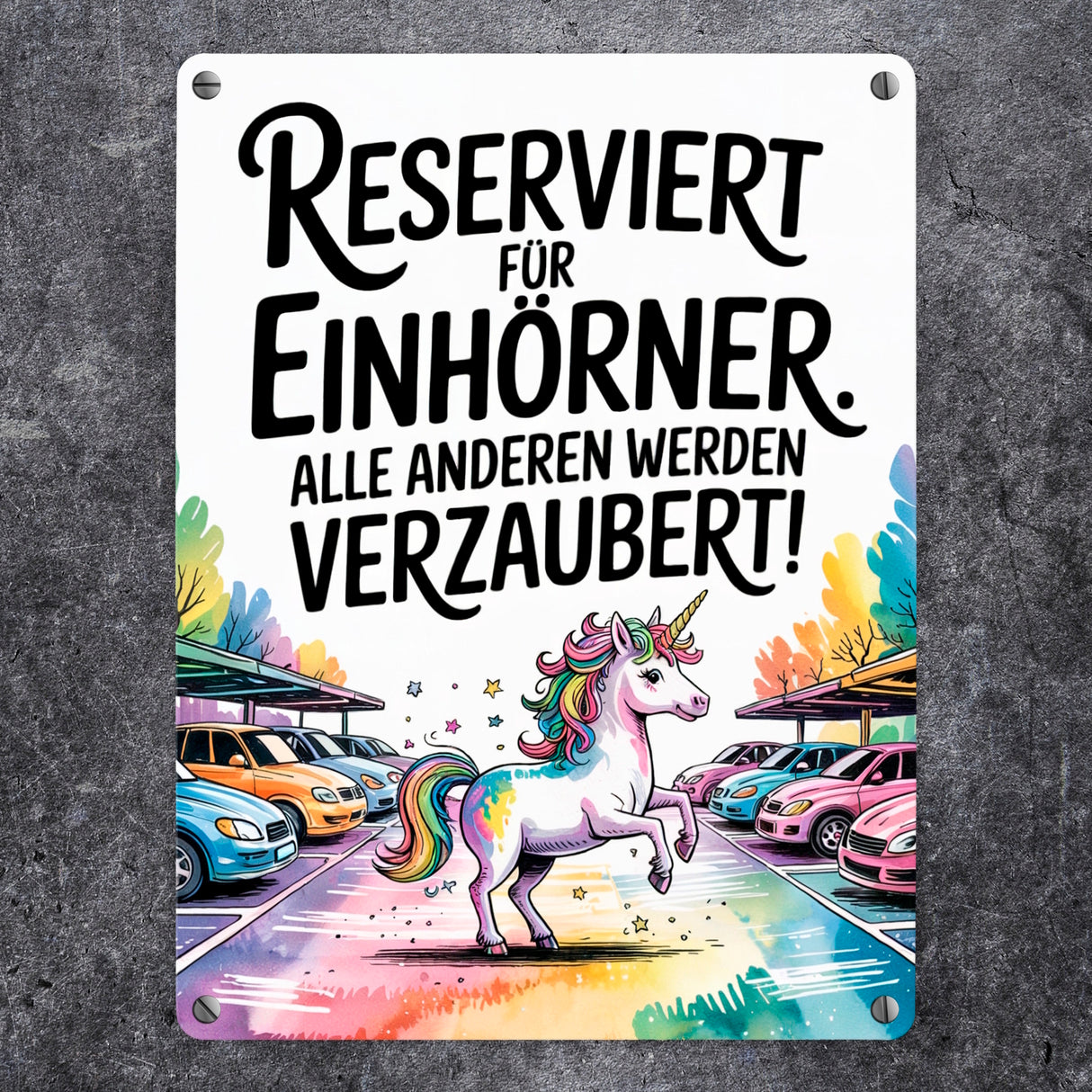 Parkplatz Reserviert für Einhörner Metallschild in 15x20 cm Majestätisches Einhorn
