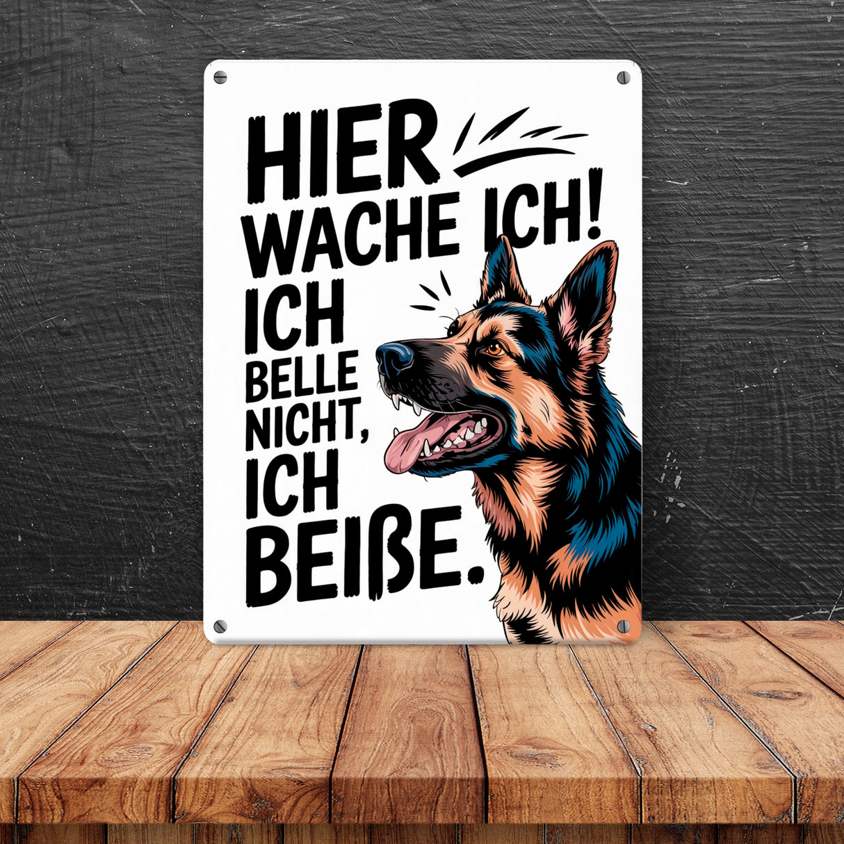 Deutscher Schäferhund ich belle nicht, ich beiße Metallschild in 15x20 cm Hier wache ich