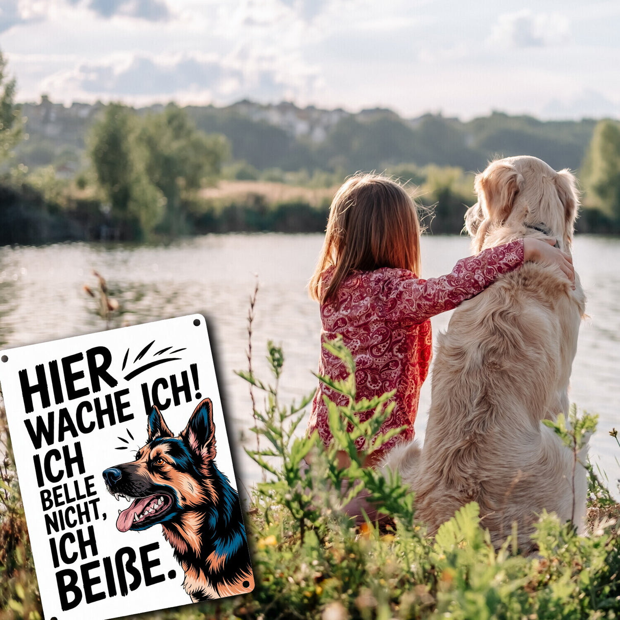 Deutscher Schäferhund ich belle nicht, ich beiße Metallschild in 15x20 cm Hier wache ich
