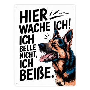 Deutscher Schäferhund ich belle nicht, ich beiße Metallschild in 15x20 cm Hier wache ich
