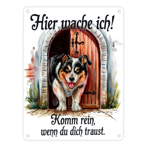 Hund bewacht Tür Hier wache ich Metallschild in 15x20 cm
