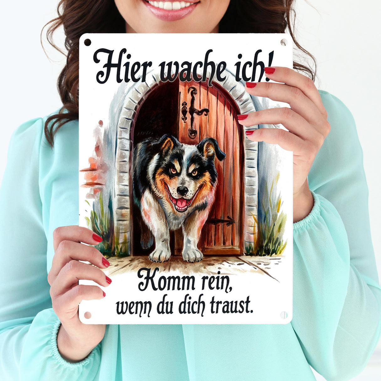 Hund bewacht Tür Hier wache ich Metallschild in 15x20 cm