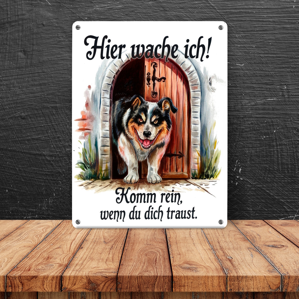 Hund bewacht Tür Hier wache ich Metallschild in 15x20 cm