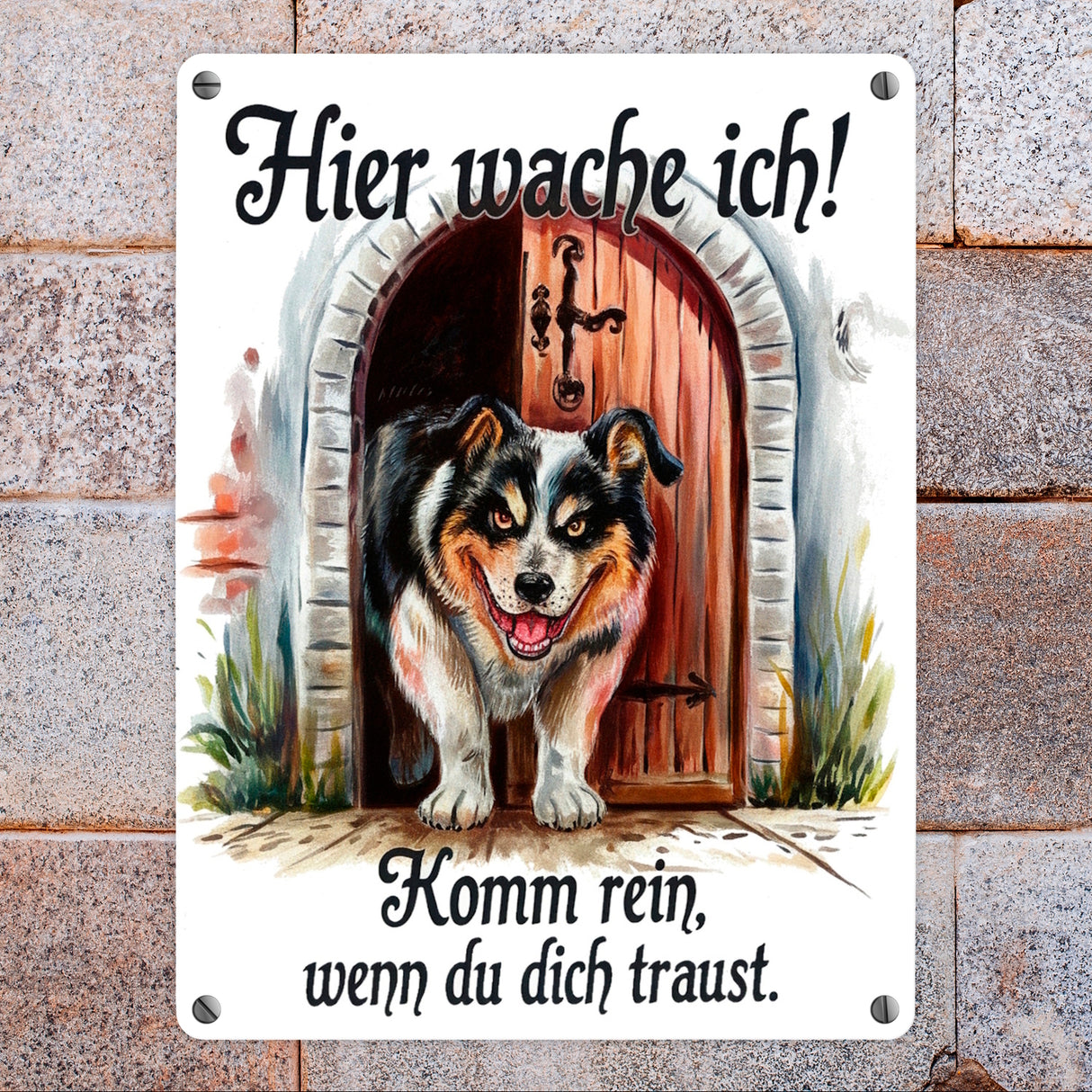 Hund bewacht Tür Hier wache ich Metallschild in 15x20 cm