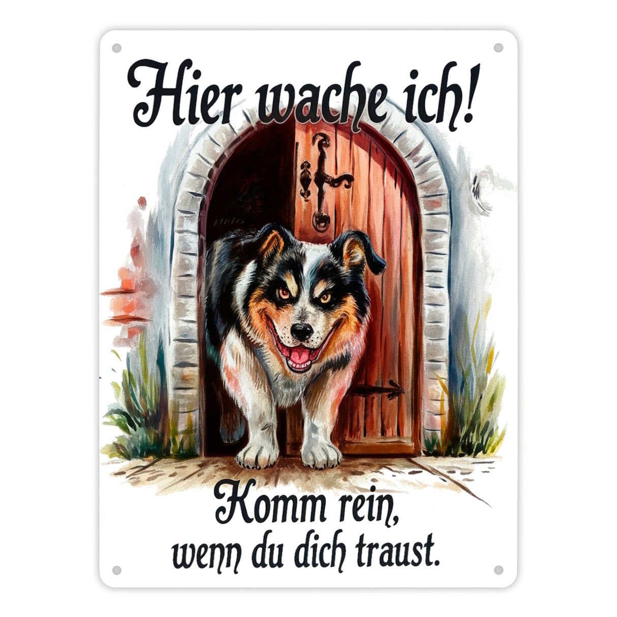 Hund bewacht Tür Hier wache ich Metallschild in 15x20 cm