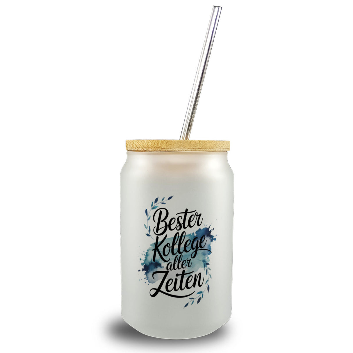 Bester Kollege aller Zeiten Trinkglas mit Bambusdeckel Aquarelles Blattmuster