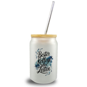Bester Kollege aller Zeiten Trinkglas mit Bambusdeckel Aquarelles Blattmuster