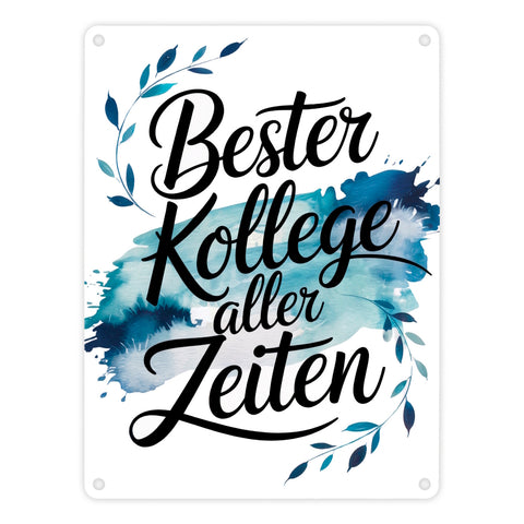 Bester Kollege aller Zeiten Metallschild in 15x20 cm Aquarelles Blattmuster