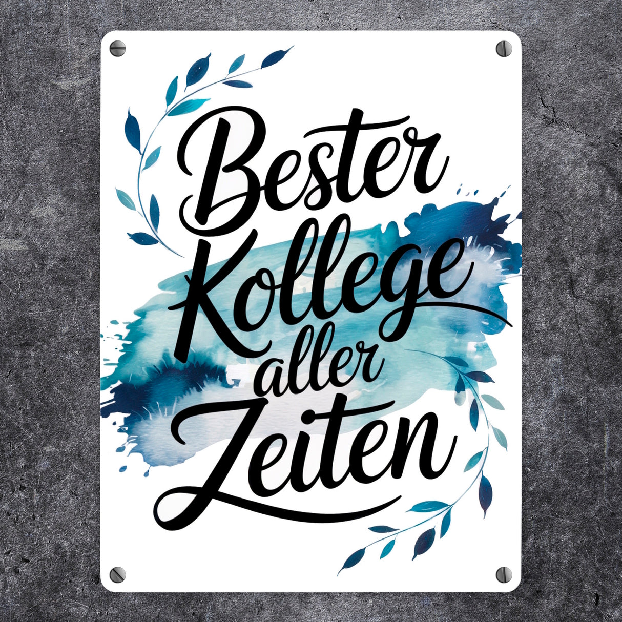 Bester Kollege aller Zeiten Metallschild in 15x20 cm Aquarelles Blattmuster