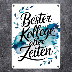Bester Kollege aller Zeiten Metallschild in 15x20 cm Aquarelles Blattmuster