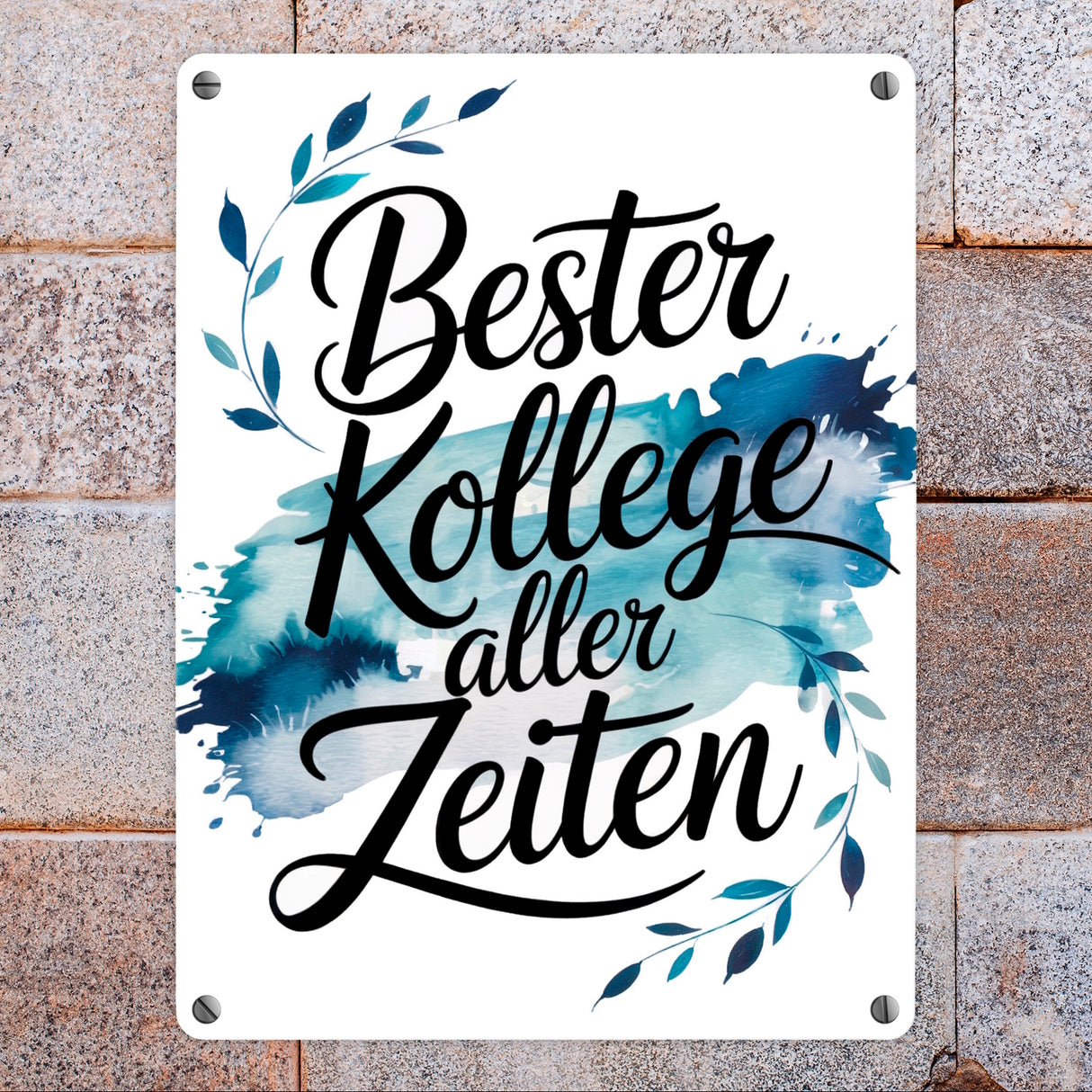 Bester Kollege aller Zeiten Metallschild in 15x20 cm Aquarelles Blattmuster