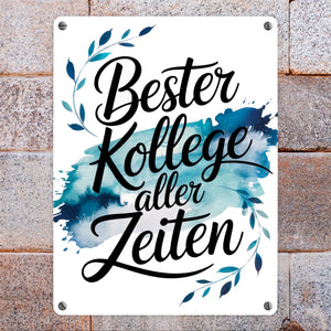 Bester Kollege aller Zeiten Metallschild in 15x20 cm Aquarelles Blattmuster