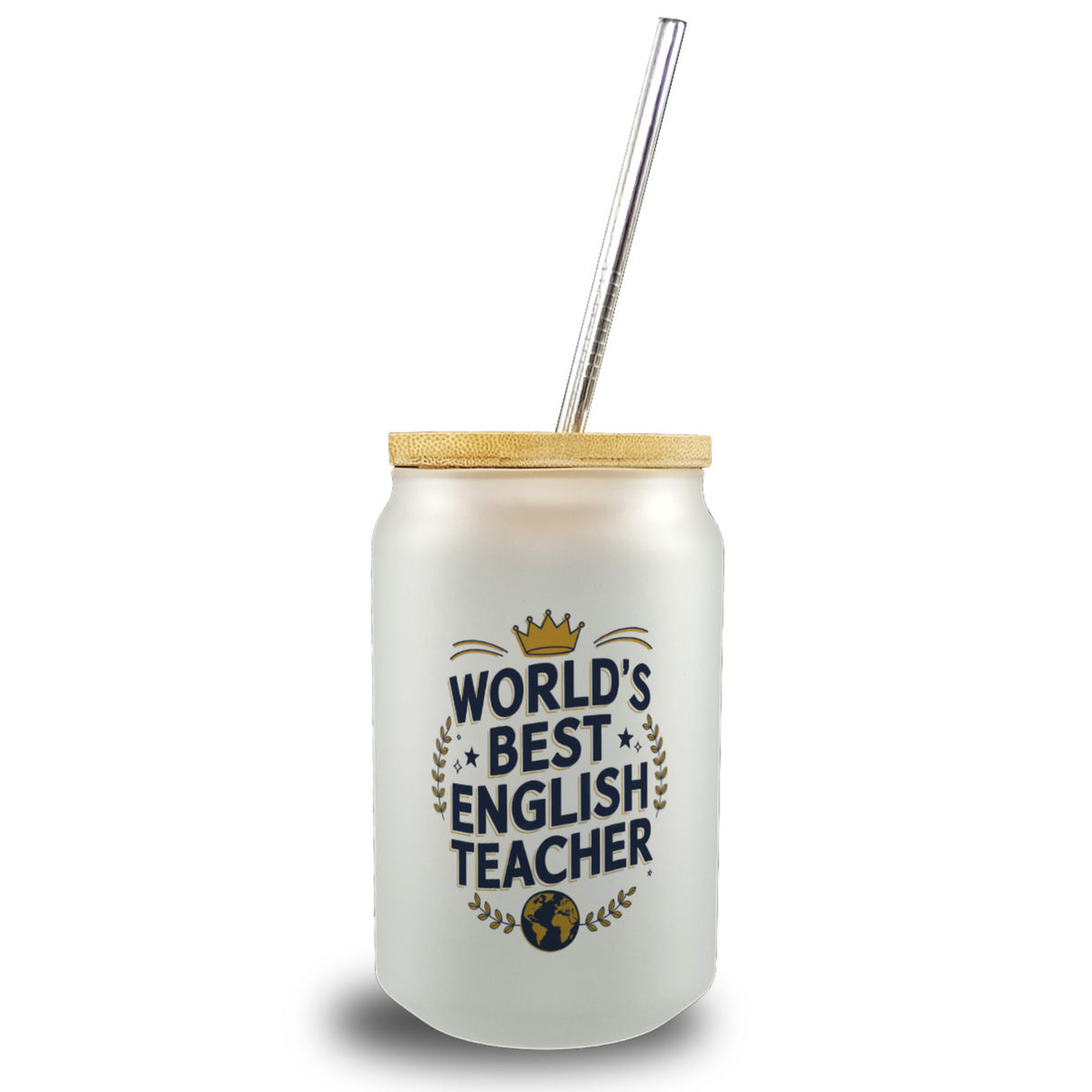 World´s best english teacher Trinkglas mit Bambusdeckel für Englischlehrer mit Spruch