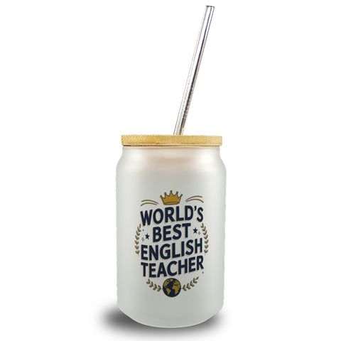 World´s best english teacher Trinkglas mit Bambusdeckel für Englischlehrer mit Spruch