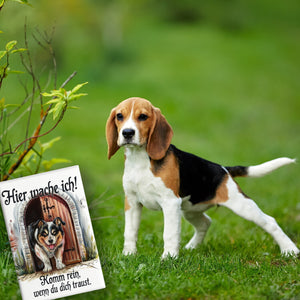 Hund bewacht Tür Hier wache ich Souvenir Souvenir Magnet